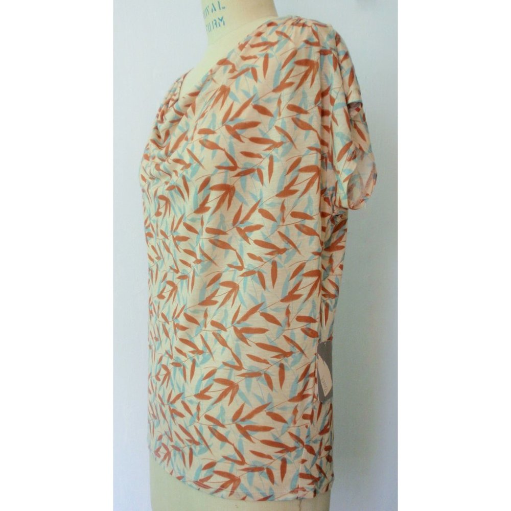 FOREVER 21 BLUE RUST LEAF PRINT COWL TOP M - Picture 3 of 6